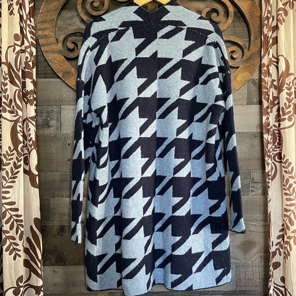 Cardigan Sweater Long Blue North Style Warm Soft Cozy Aztec Duster - Picture 13 of 15